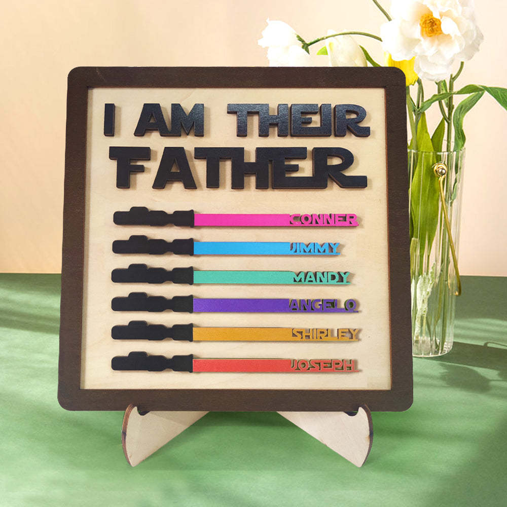 Father's Day Gifts Personalized Wood Plauqe I Am Their Father Sign Wooden Lightsaber Plaque - CustomPhotoWallet