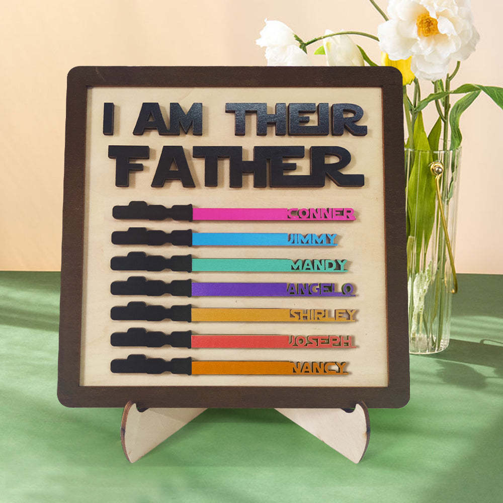 Father's Day Gifts Personalized Wood Plauqe I Am Their Father Sign Wooden Lightsaber Plaque - CustomPhotoWallet