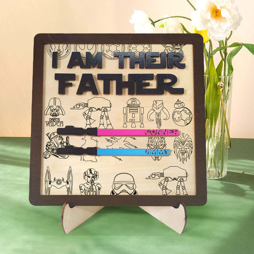Personalized I Am Their Father Sign Wooden Lightsaber Plaque Father's Day Gifts - CustomPhotoWallet