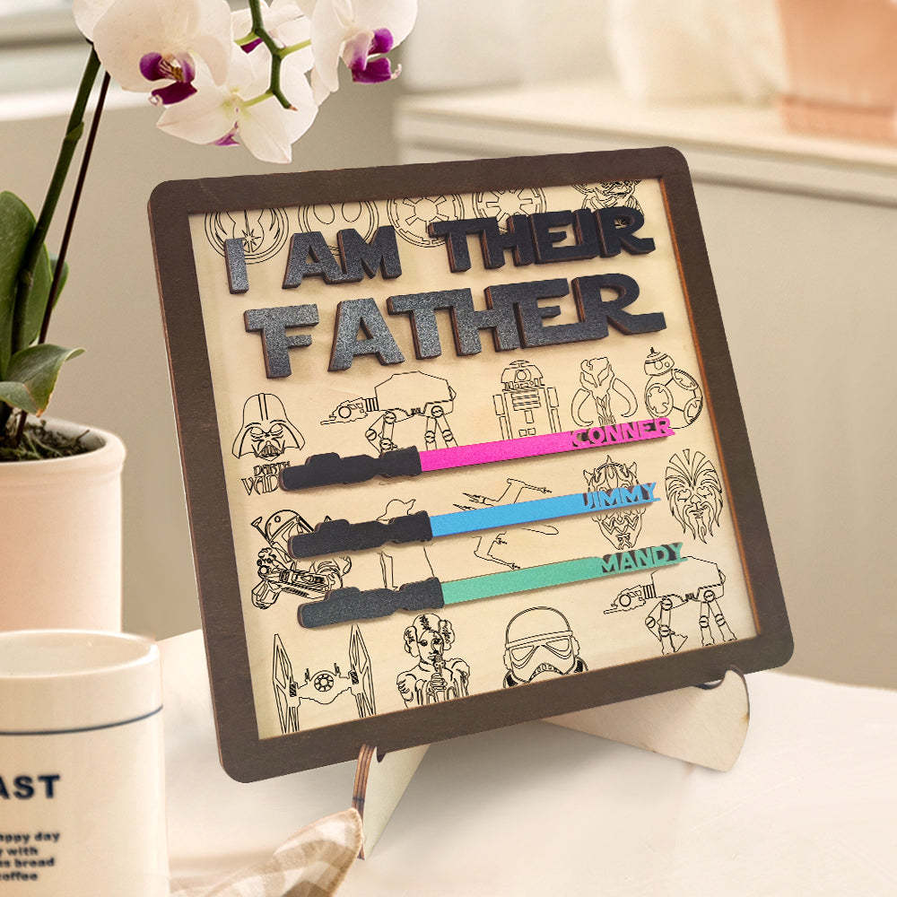 Personalized I Am Their Father Sign Wooden Lightsaber Plaque Father's Day Gifts - CustomPhotoWallet