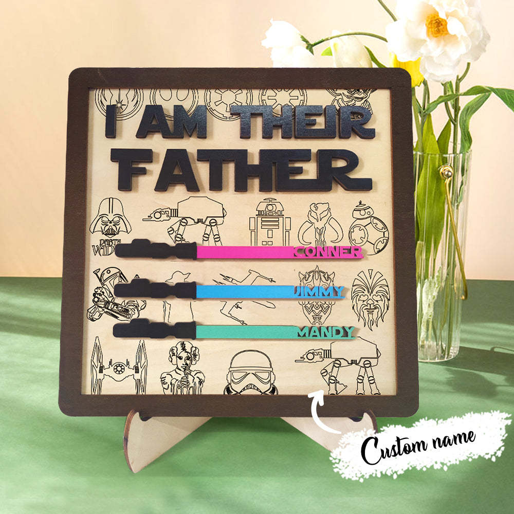 Personalized I Am Their Father Sign Wooden Lightsaber Plaque Father's Day Gifts - CustomPhotoWallet