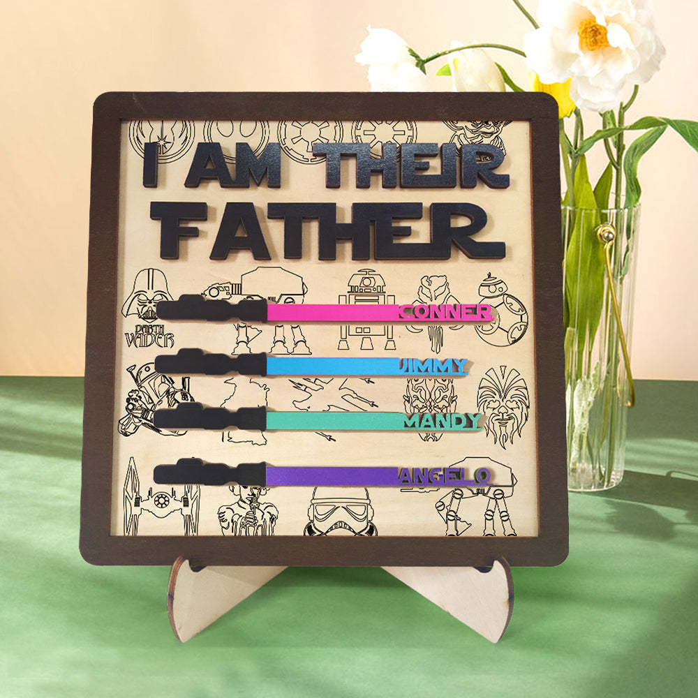 Personalized I Am Their Father Sign Wooden Lightsaber Plaque Father's Day Gifts - CustomPhotoWallet