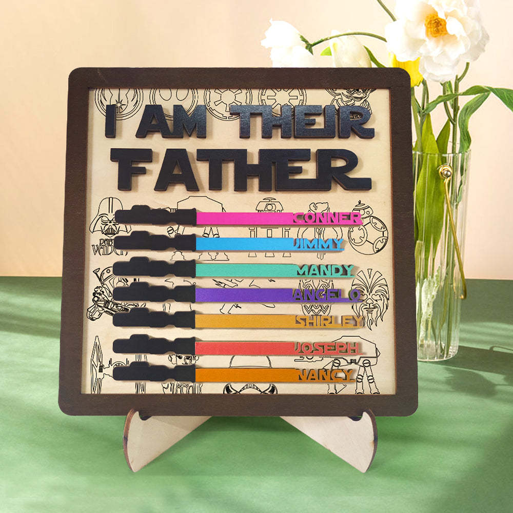 Personalized I Am Their Father Sign Wooden Lightsaber Plaque Father's Day Gifts - CustomPhotoWallet