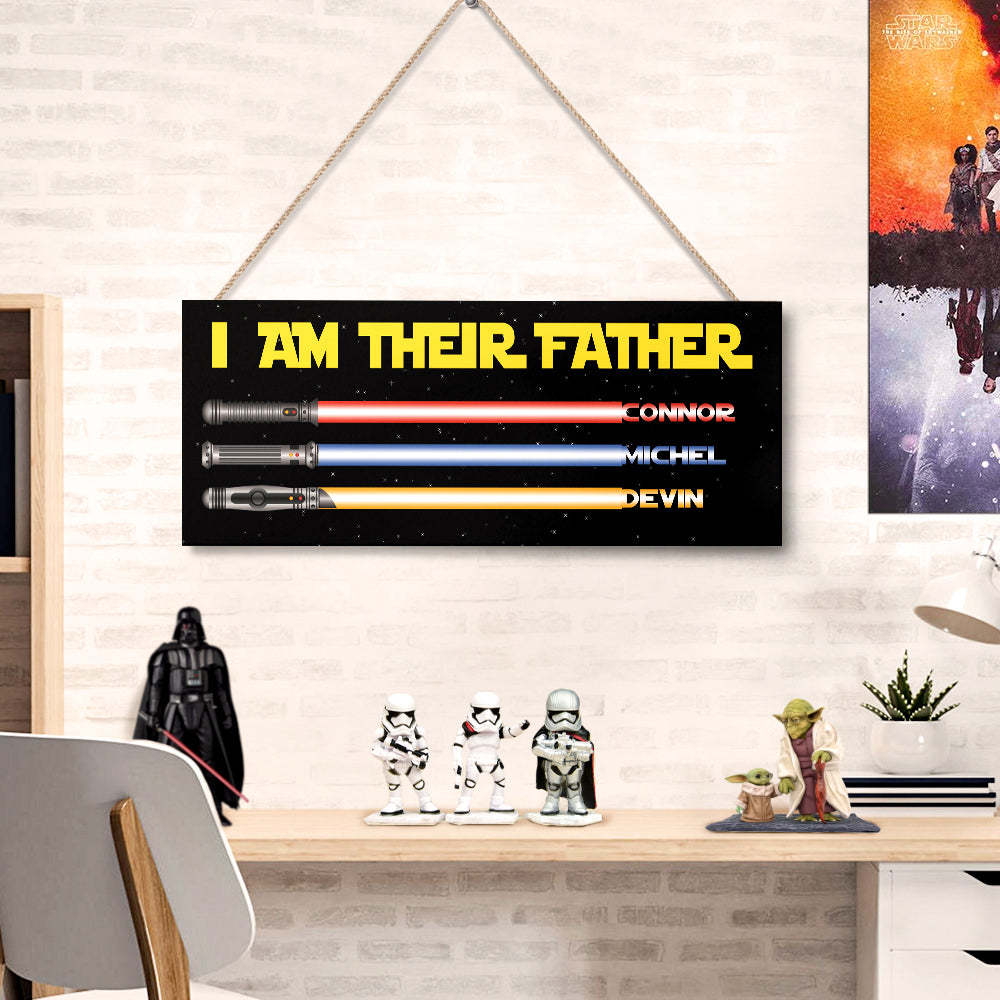 Personalized I Am Their Father Lightsaber Wooden Sign Birthday Gift for Dad - Myphotowallet