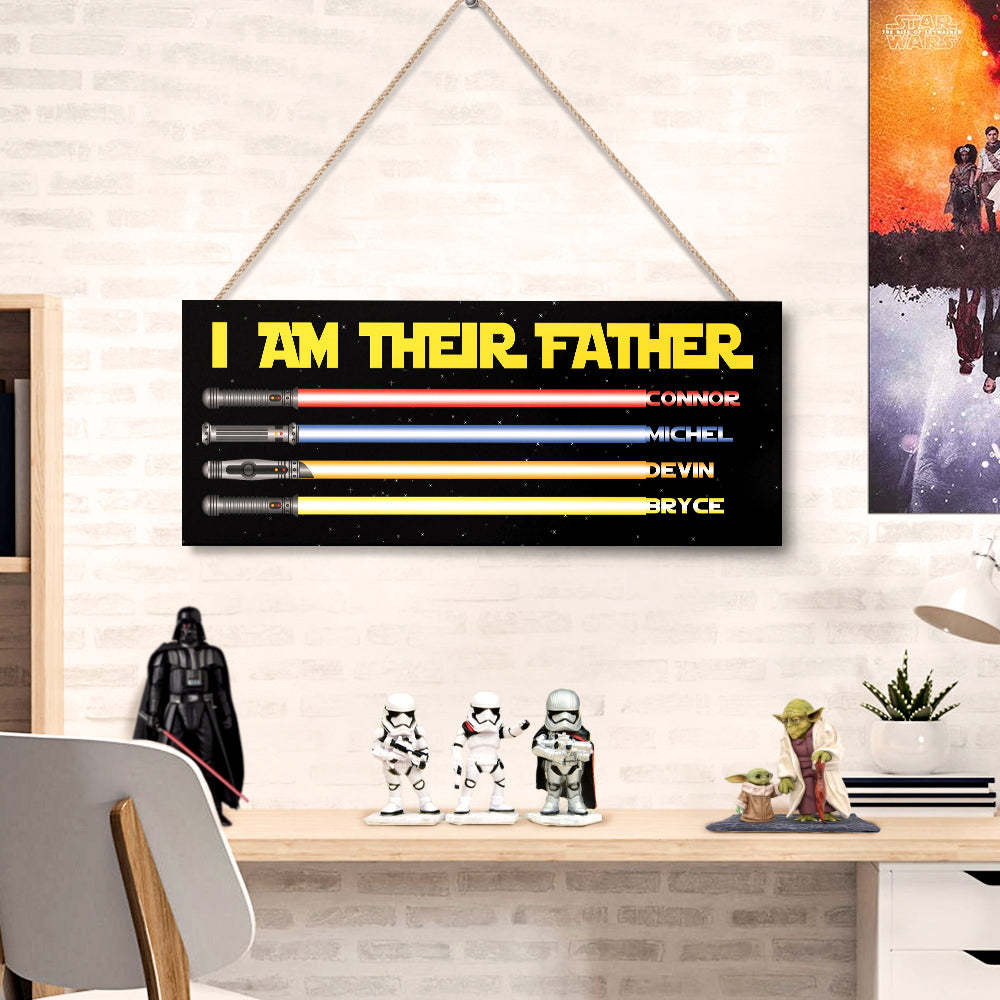 Personalized I Am Their Father Lightsaber Wooden Sign Birthday Gift for Dad - Myphotowallet