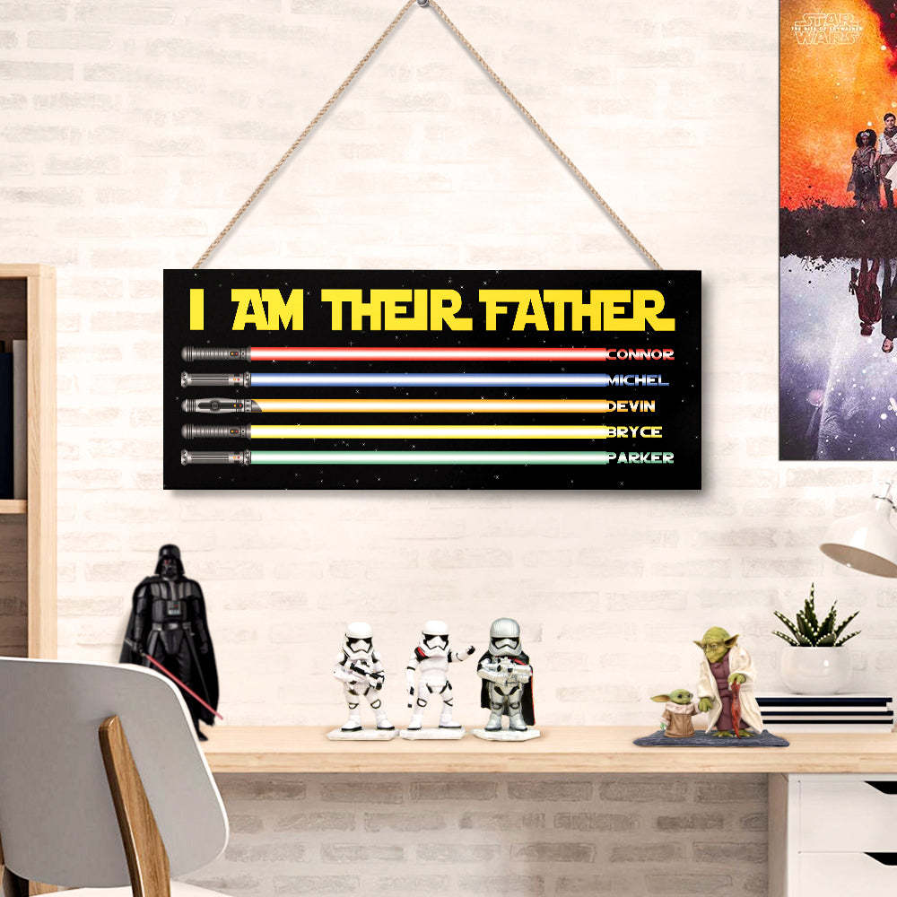 Personalized I Am Their Father Lightsaber Wooden Sign Birthday Gift for Dad - Myphotowallet