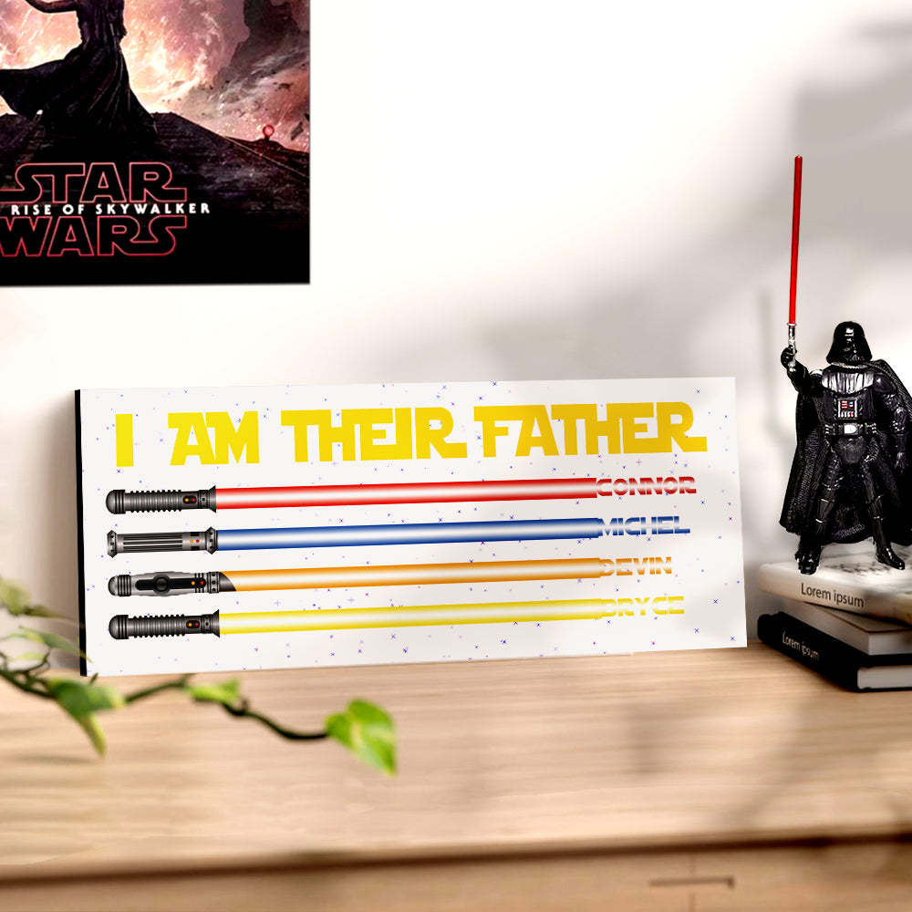 Personalized I Am Their Father Lightsaber Wooden Sign Birthday Gift for Dad - Myphotowallet