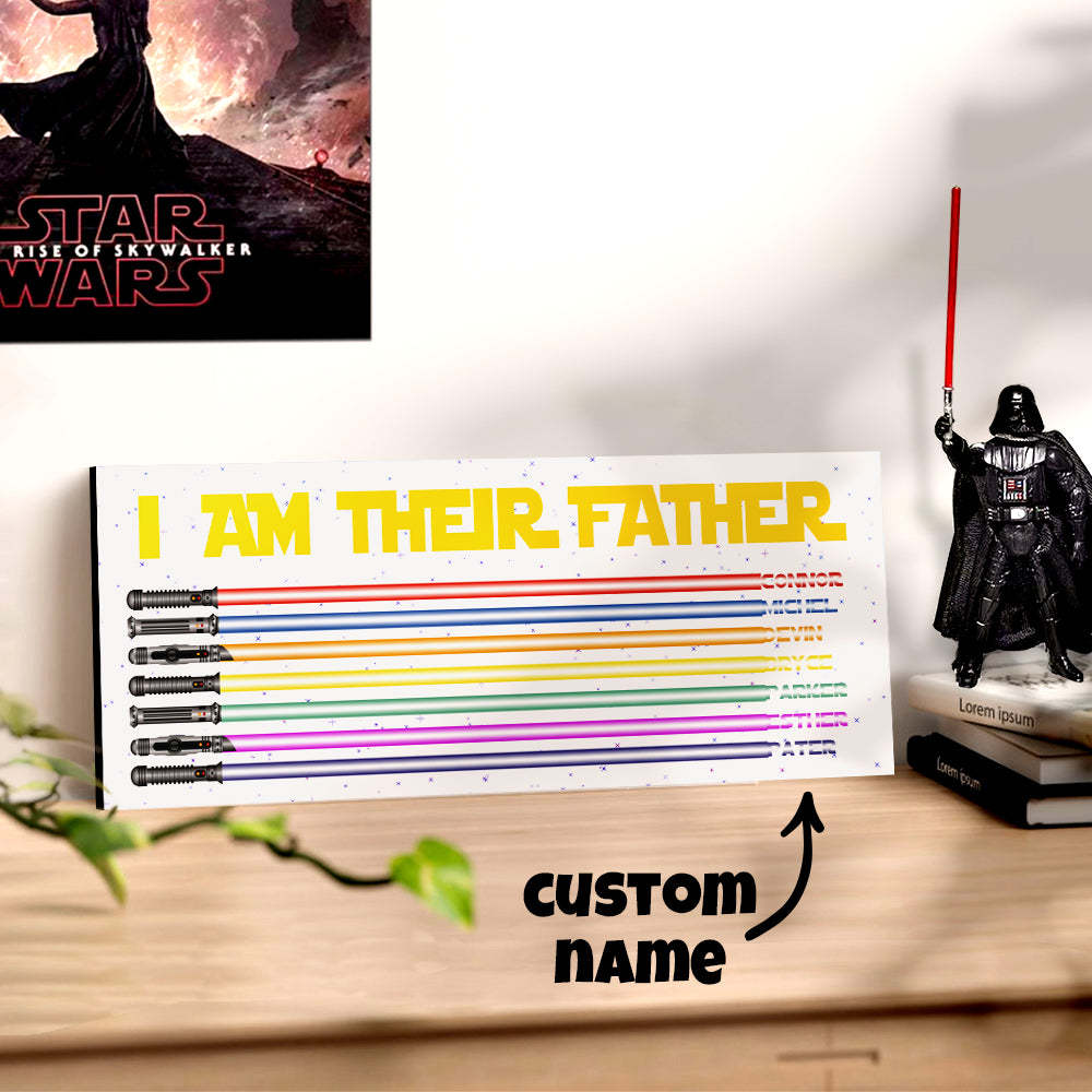 Personalized I Am Their Father Lightsaber Wooden Sign Birthday Gift for Dad - Myphotowallet