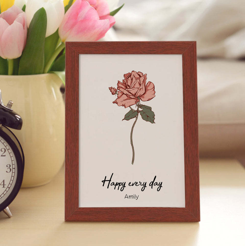 Personalized Birth flower Bouquet Red Wood Names Frame Gift for Mom - Myphotowallet