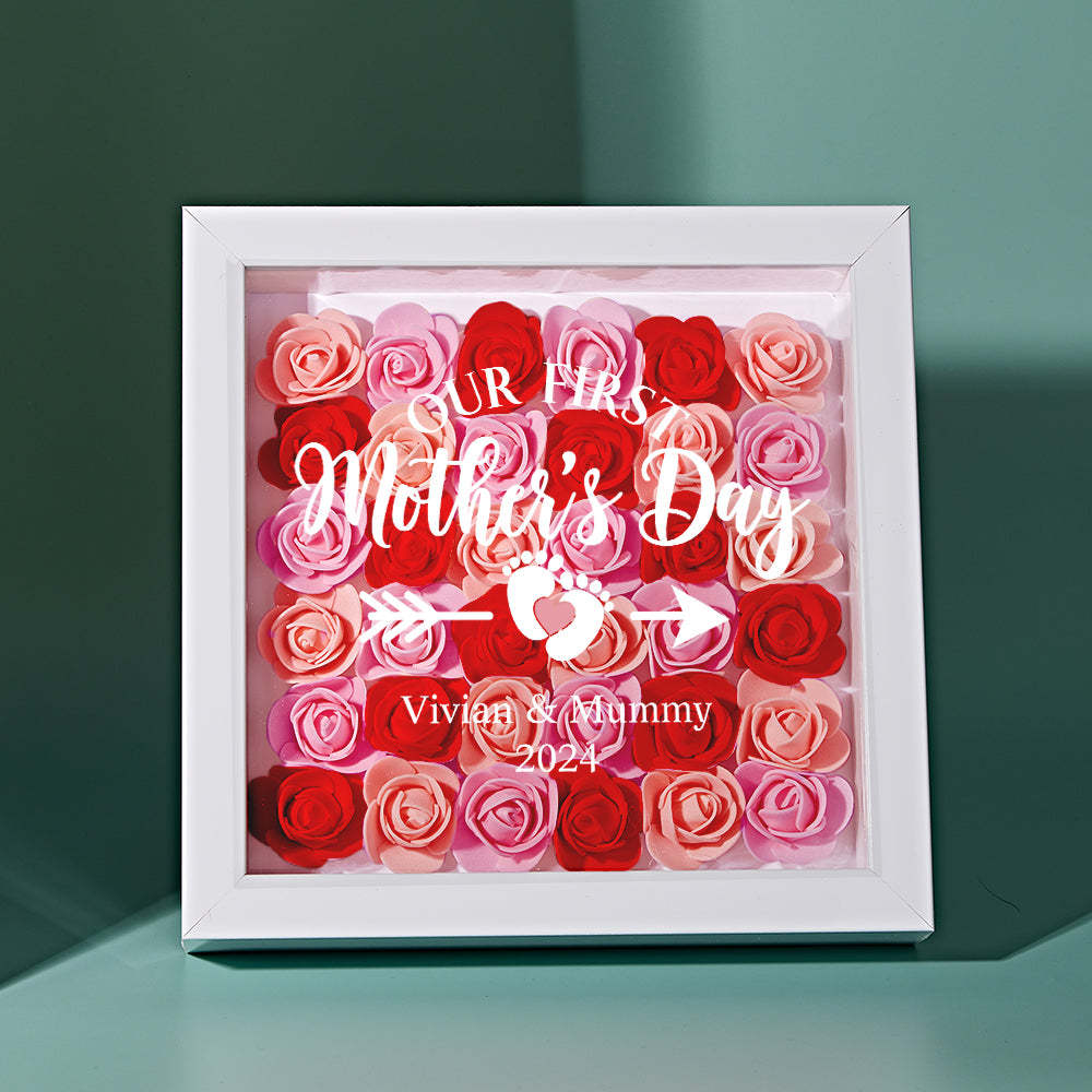 Custom Flower Shadow Box Personalized Flower Shadowbox Frame First Mother's Day Gift - CustomPhotoWallet