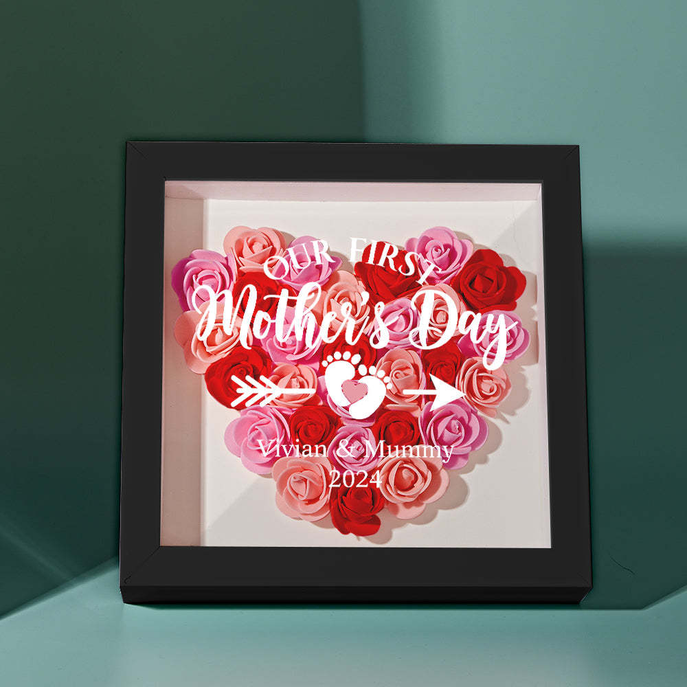 Custom Flower Shadow Box Personalized Flower Shadowbox Frame First Mother's Day Gift - CustomPhotoWallet