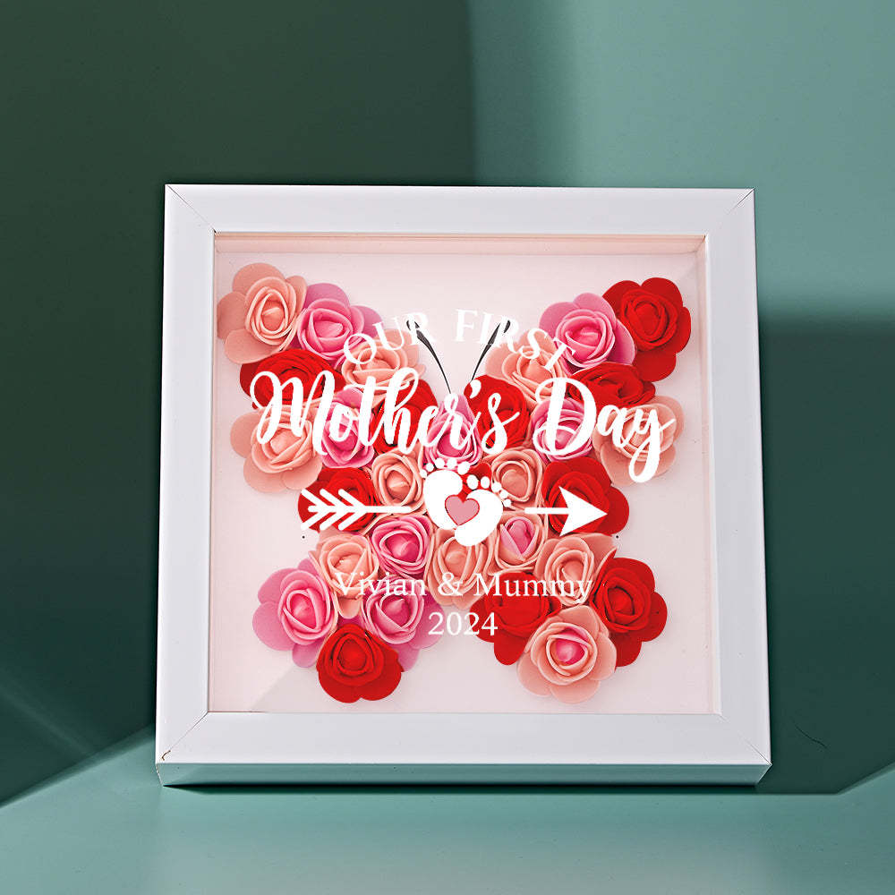 Custom Flower Shadow Box Personalized Flower Shadowbox Frame First Mother's Day Gift - CustomPhotoWallet