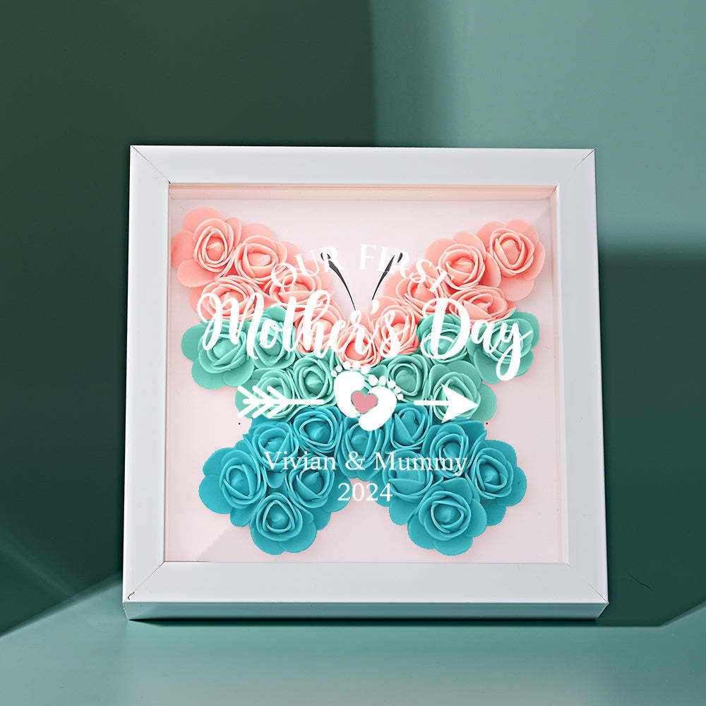 Custom Flower Shadow Box Personalized Flower Shadowbox Frame First Mother's Day Gift - CustomPhotoWallet