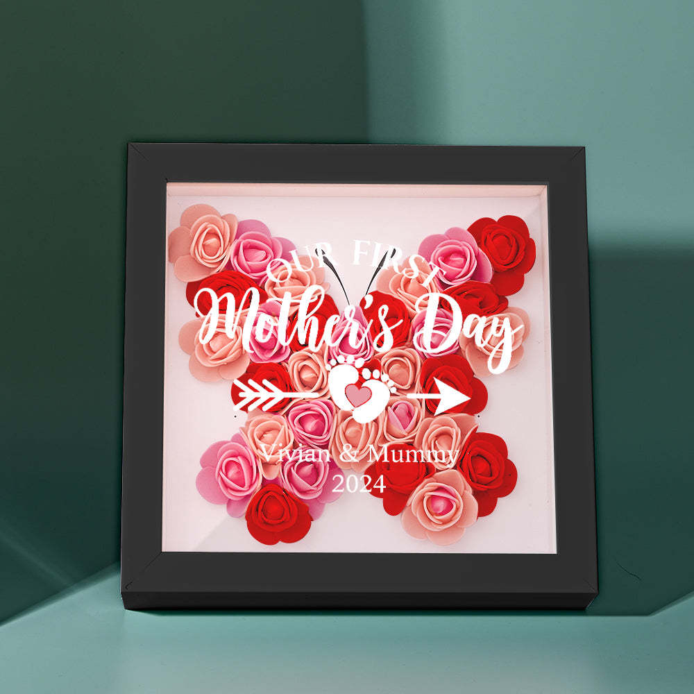 Custom Flower Shadow Box Personalized Flower Shadowbox Frame First Mother's Day Gift - CustomPhotoWallet