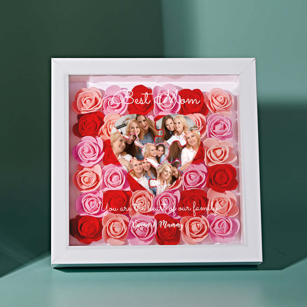 Custom Photo Puzzle Flower Shadow Box Personalized Flower Shadowbox Frame Mother's Day Gift - CustomPhotoWallet