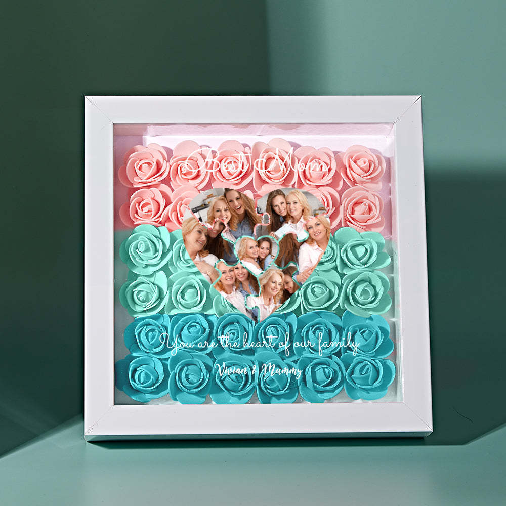 Custom Photo Puzzle Flower Shadow Box Personalized Flower Shadowbox Frame Mother's Day Gift - CustomPhotoWallet