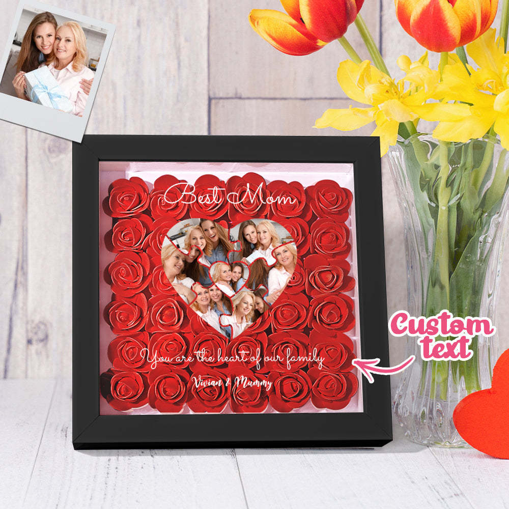 Custom Photo Puzzle Flower Shadow Box Personalized Flower Shadowbox Frame Mother's Day Gift - CustomPhotoWallet