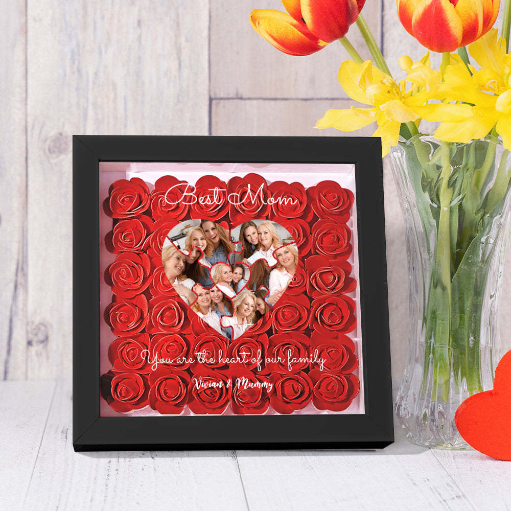 Custom Photo Puzzle Flower Shadow Box Personalized Flower Shadowbox Frame Mother's Day Gift - CustomPhotoWallet