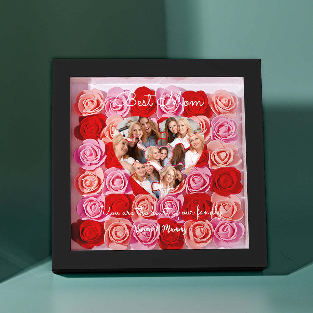 Custom Photo Puzzle Flower Shadow Box Personalized Flower Shadowbox Frame Mother's Day Gift - CustomPhotoWallet
