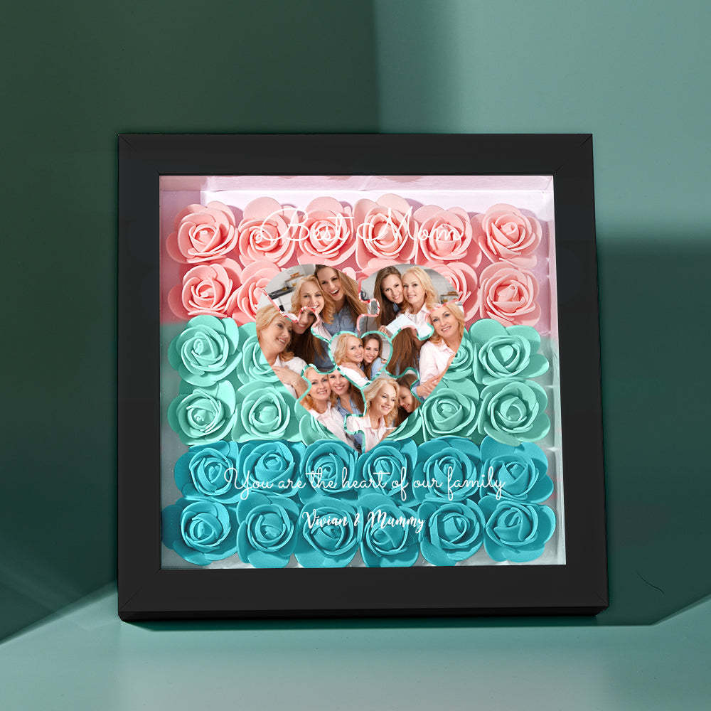 Custom Photo Puzzle Flower Shadow Box Personalized Flower Shadowbox Frame Mother's Day Gift - CustomPhotoWallet