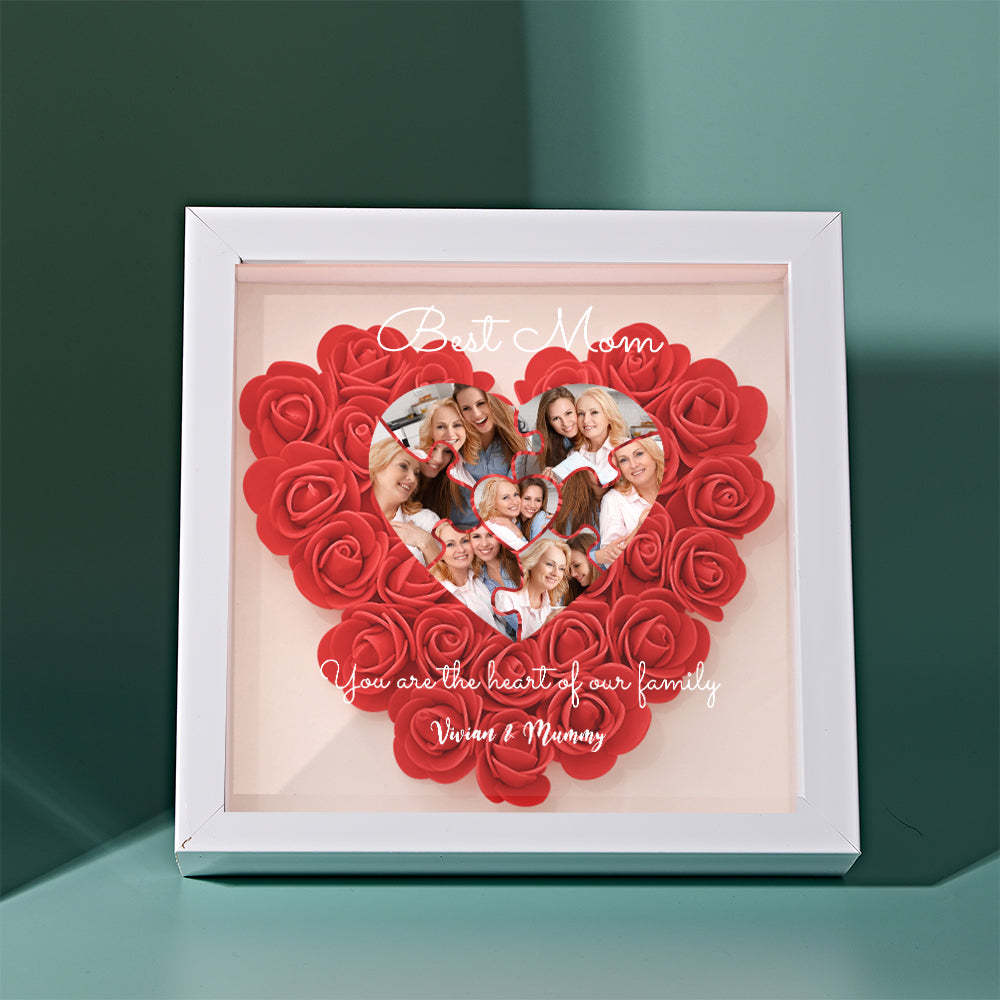 Custom Photo Puzzle Flower Shadow Box Personalized Flower Shadowbox Frame Mother's Day Gift - CustomPhotoWallet