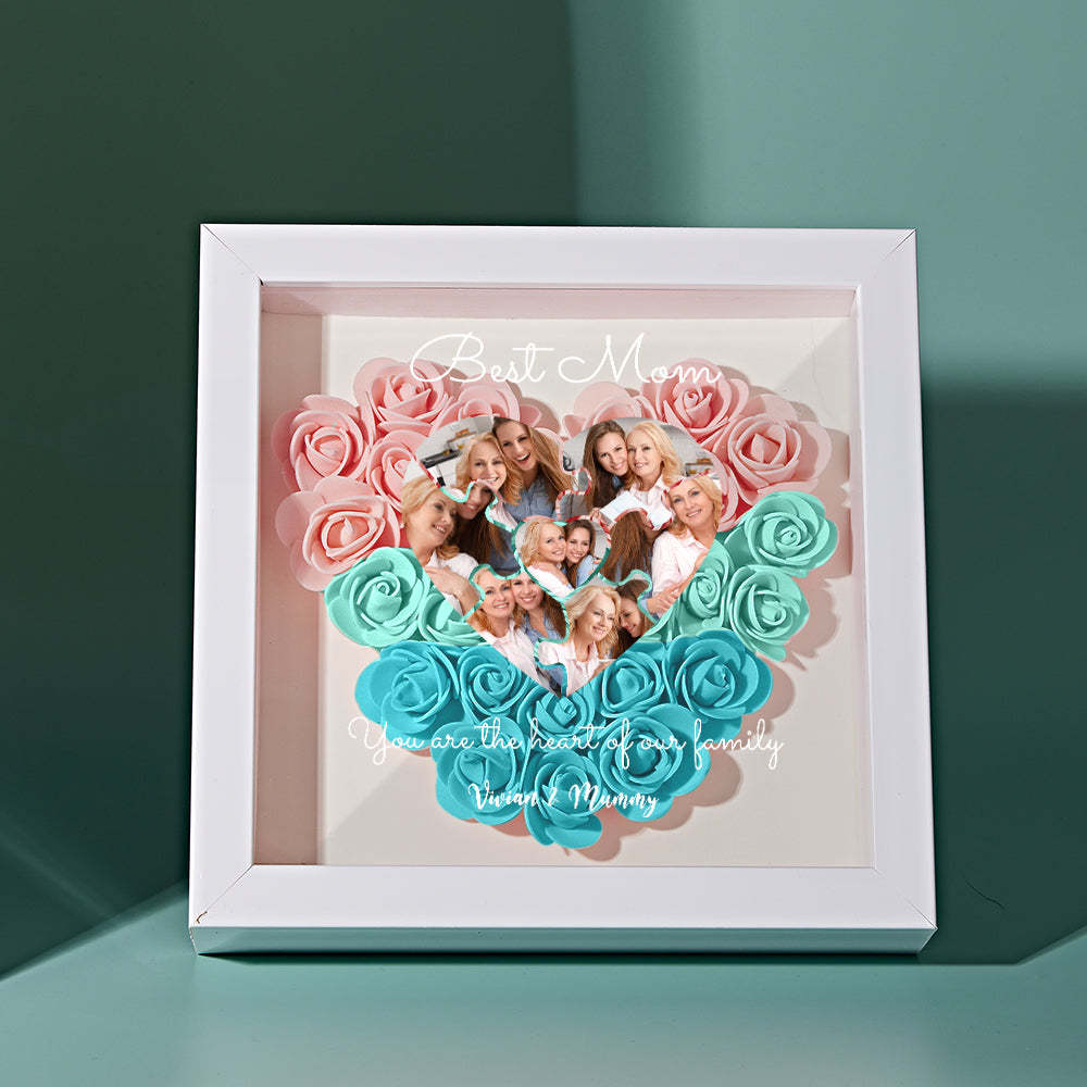 Custom Photo Puzzle Flower Shadow Box Personalized Flower Shadowbox Frame Mother's Day Gift - CustomPhotoWallet