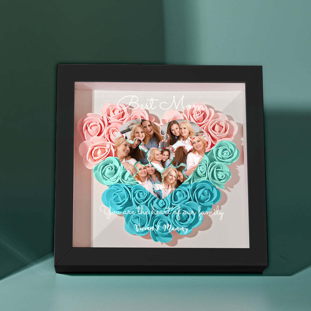 Custom Photo Puzzle Flower Shadow Box Personalized Flower Shadowbox Frame Mother's Day Gift - CustomPhotoWallet