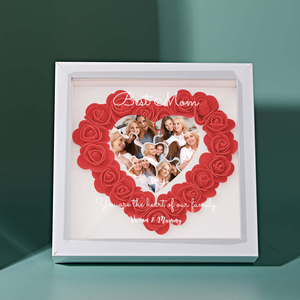 Custom Photo Puzzle Flower Shadow Box Personalized Flower Shadowbox Frame Mother's Day Gift - CustomPhotoWallet