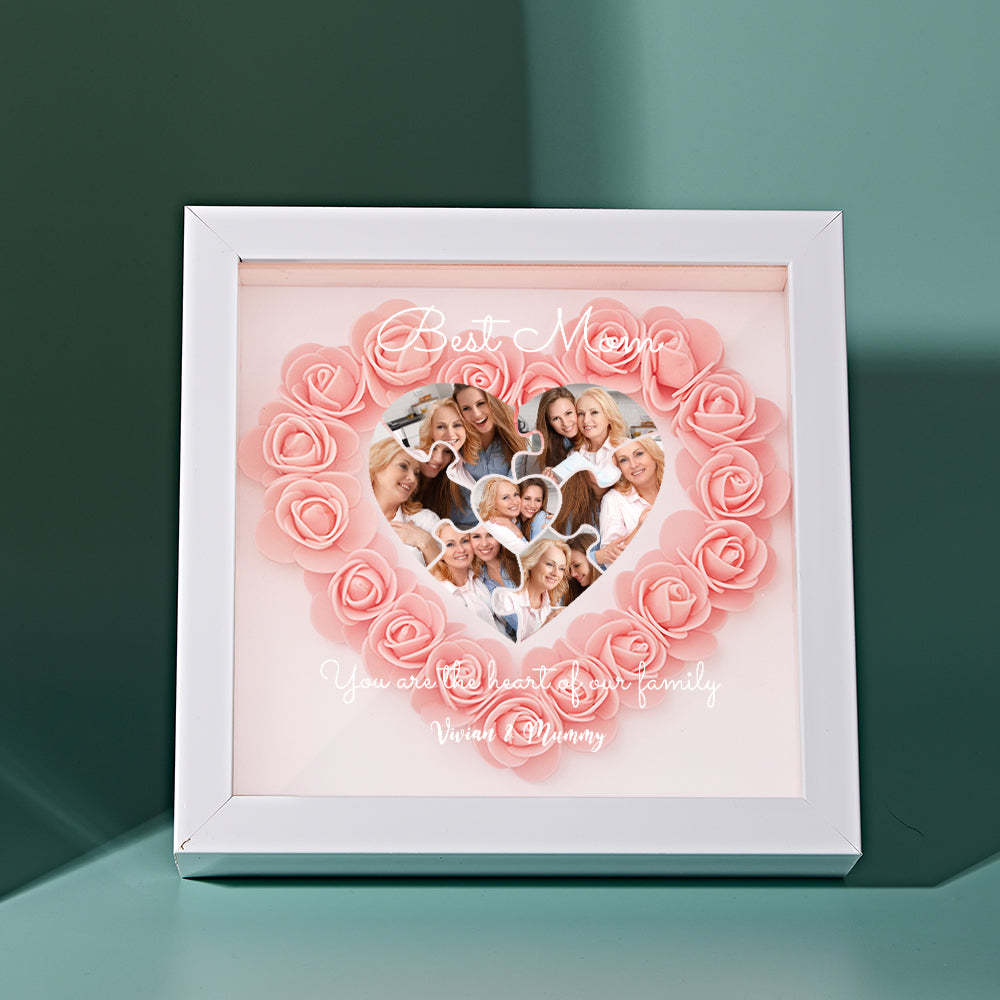 Custom Photo Puzzle Flower Shadow Box Personalized Flower Shadowbox Frame Mother's Day Gift - CustomPhotoWallet