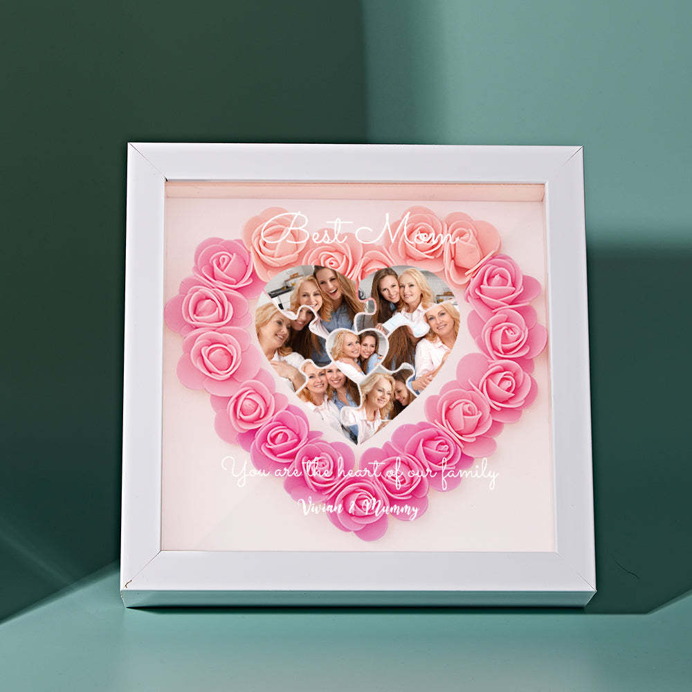 Custom Photo Puzzle Flower Shadow Box Personalized Flower Shadowbox Frame Mother's Day Gift - CustomPhotoWallet