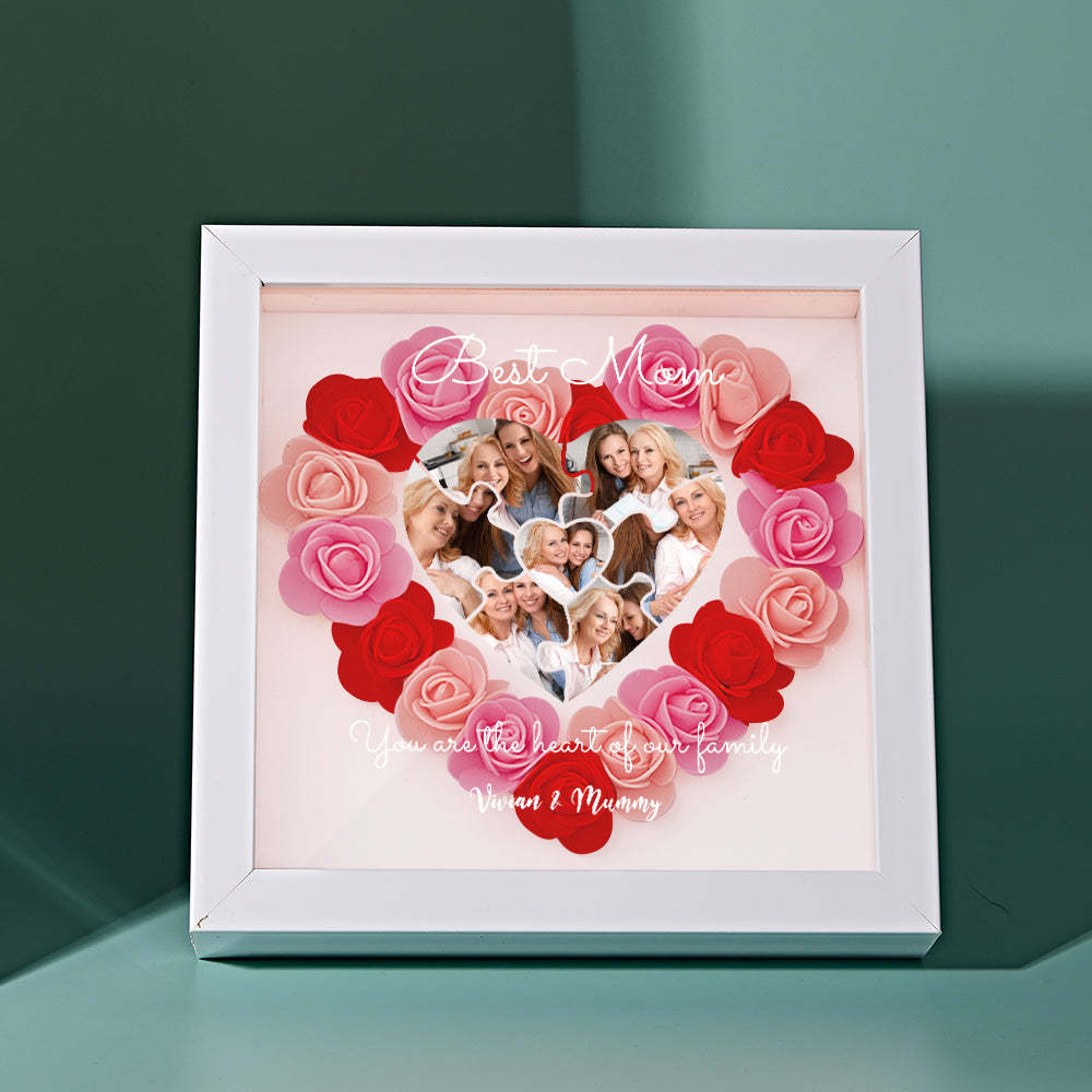 Custom Photo Puzzle Flower Shadow Box Personalized Flower Shadowbox Frame Mother's Day Gift - CustomPhotoWallet