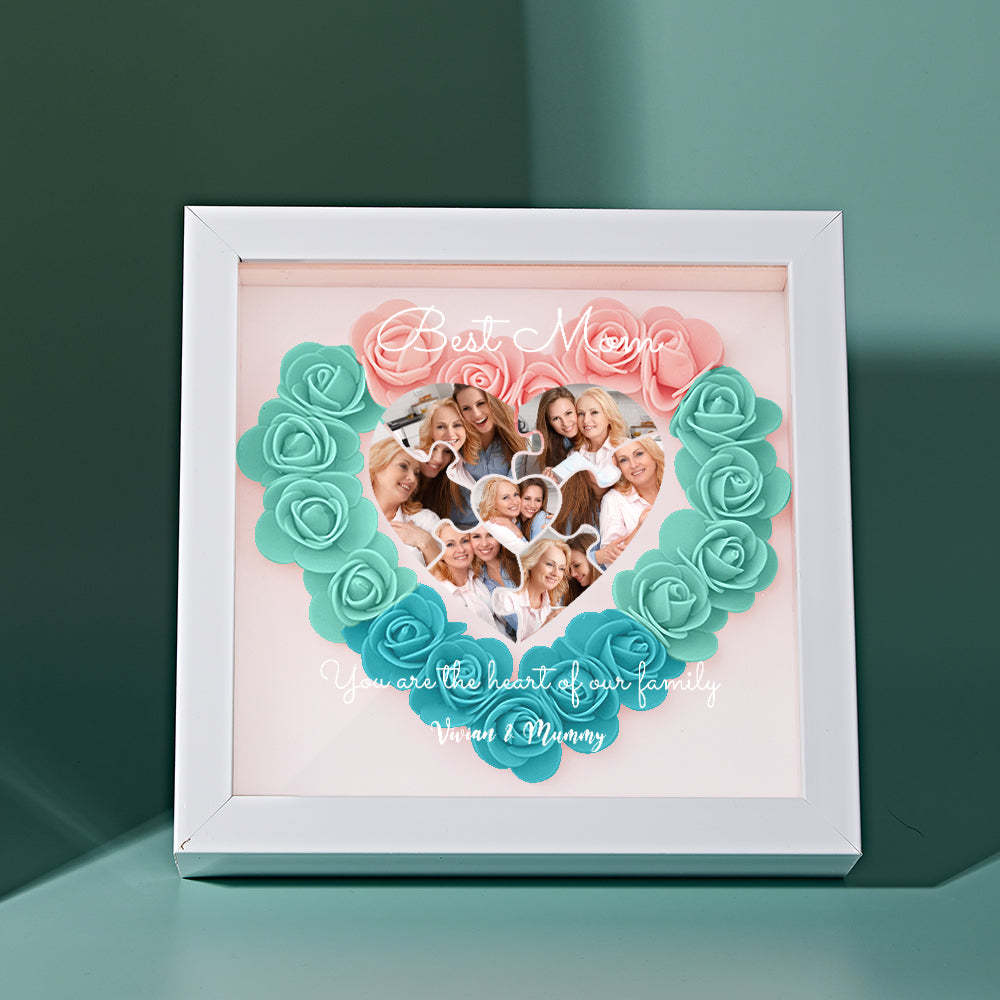 Custom Photo Puzzle Flower Shadow Box Personalized Flower Shadowbox Frame Mother's Day Gift - CustomPhotoWallet