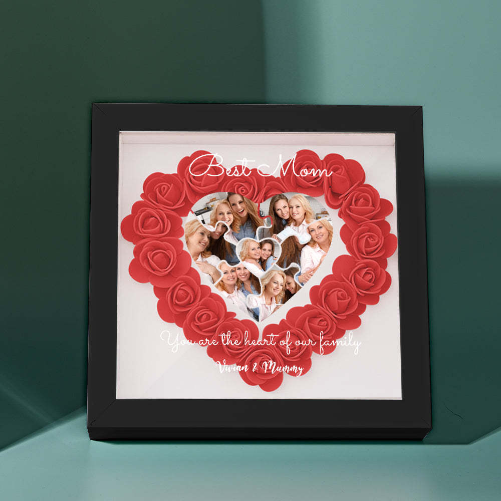 Custom Photo Puzzle Flower Shadow Box Personalized Flower Shadowbox Frame Mother's Day Gift - CustomPhotoWallet