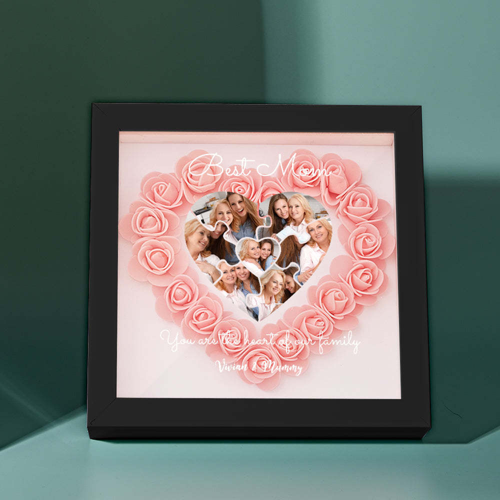 Custom Photo Puzzle Flower Shadow Box Personalized Flower Shadowbox Frame Mother's Day Gift - CustomPhotoWallet