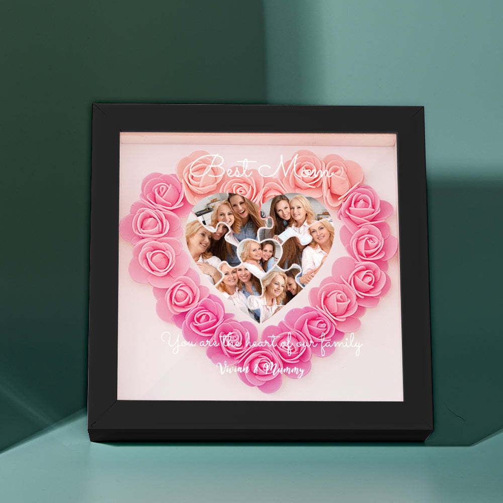 Custom Photo Puzzle Flower Shadow Box Personalized Flower Shadowbox Frame Mother's Day Gift - CustomPhotoWallet