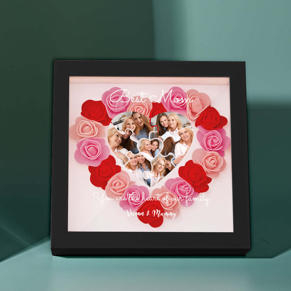 Custom Photo Puzzle Flower Shadow Box Personalized Flower Shadowbox Frame Mother's Day Gift - CustomPhotoWallet