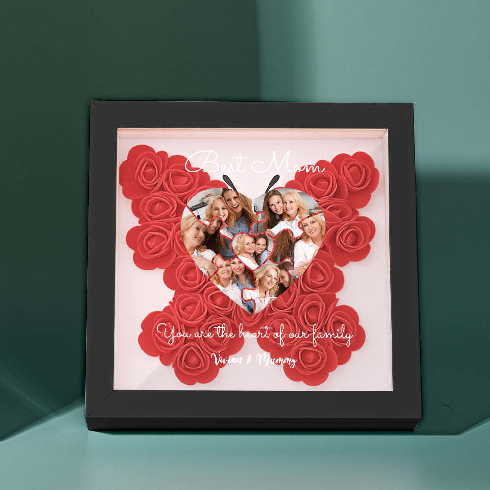 Custom Photo Puzzle Flower Shadow Box Personalized Flower Shadowbox Frame Mother's Day Gift - CustomPhotoWallet