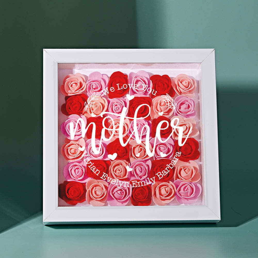 Custom Name Flower Shadow Box Personalized Flower Shadowbox Frame Mother's Day Gift - CustomPhotoWallet