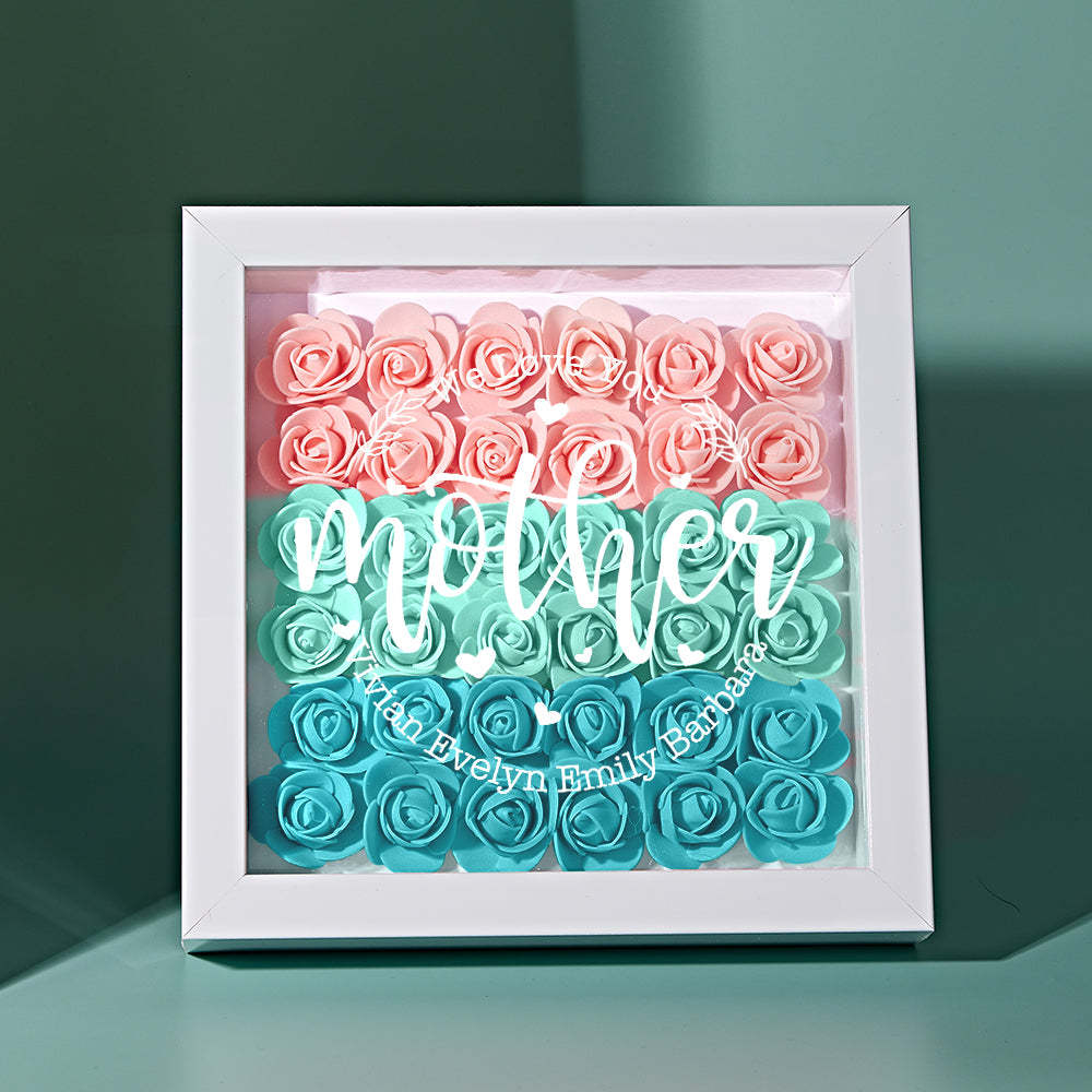 Custom Name Flower Shadow Box Personalized Flower Shadowbox Frame Mother's Day Gift - CustomPhotoWallet