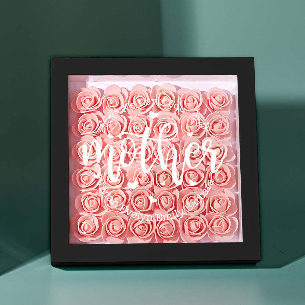 Custom Name Flower Shadow Box Personalized Flower Shadowbox Frame Mother's Day Gift - CustomPhotoWallet