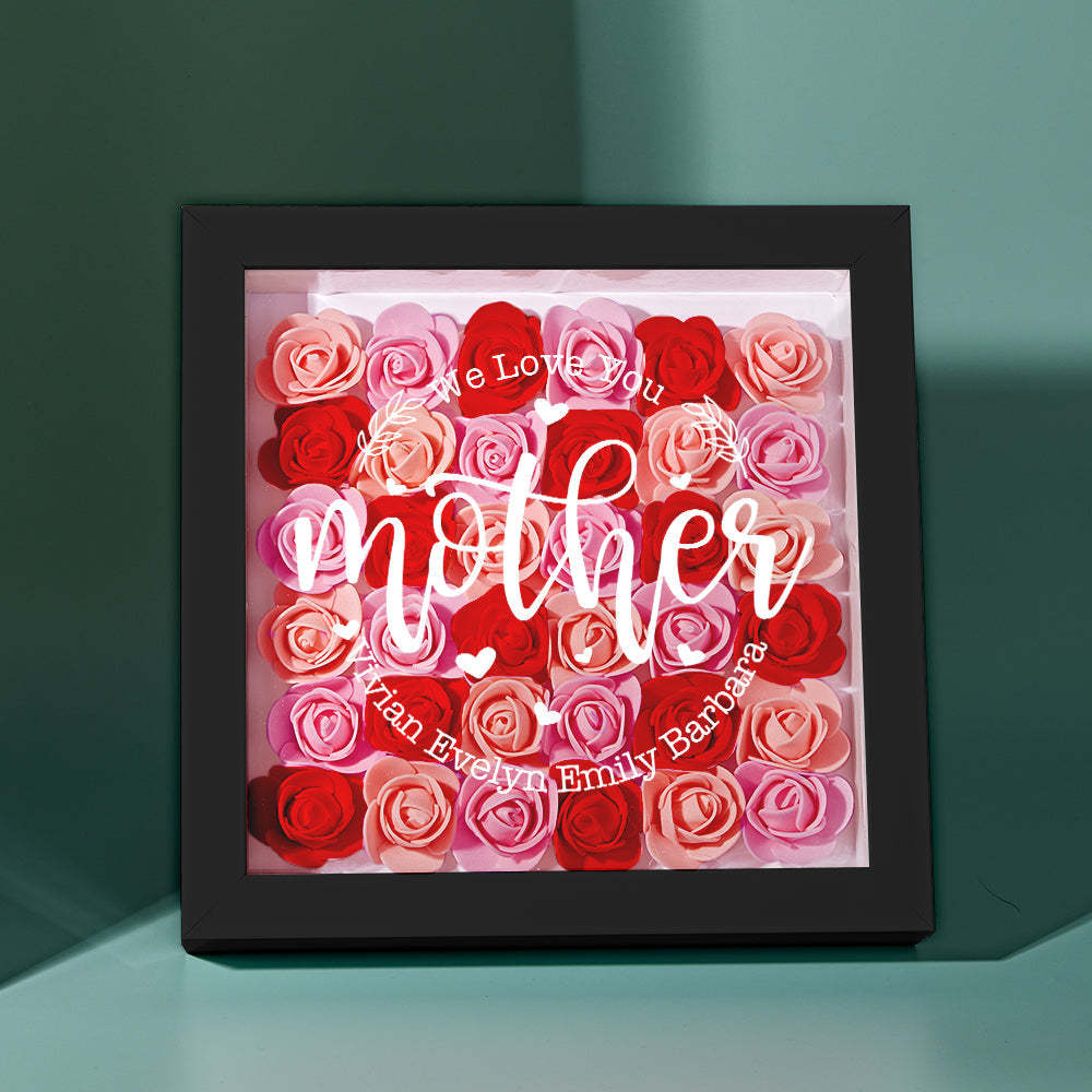 Custom Name Flower Shadow Box Personalized Flower Shadowbox Frame Mother's Day Gift - CustomPhotoWallet