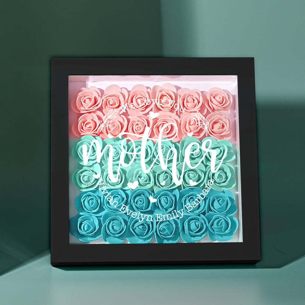 Custom Name Flower Shadow Box Personalized Flower Shadowbox Frame Mother's Day Gift - CustomPhotoWallet