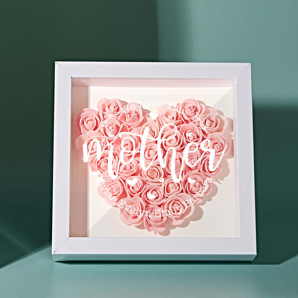 Custom Name Flower Shadow Box Personalized Flower Shadowbox Frame Mother's Day Gift - CustomPhotoWallet