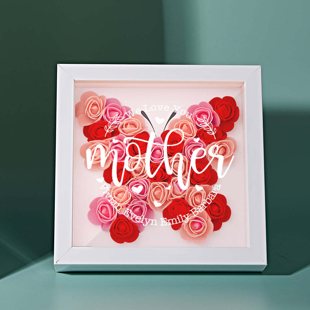Custom Name Flower Shadow Box Personalized Flower Shadowbox Frame Mother's Day Gift - CustomPhotoWallet