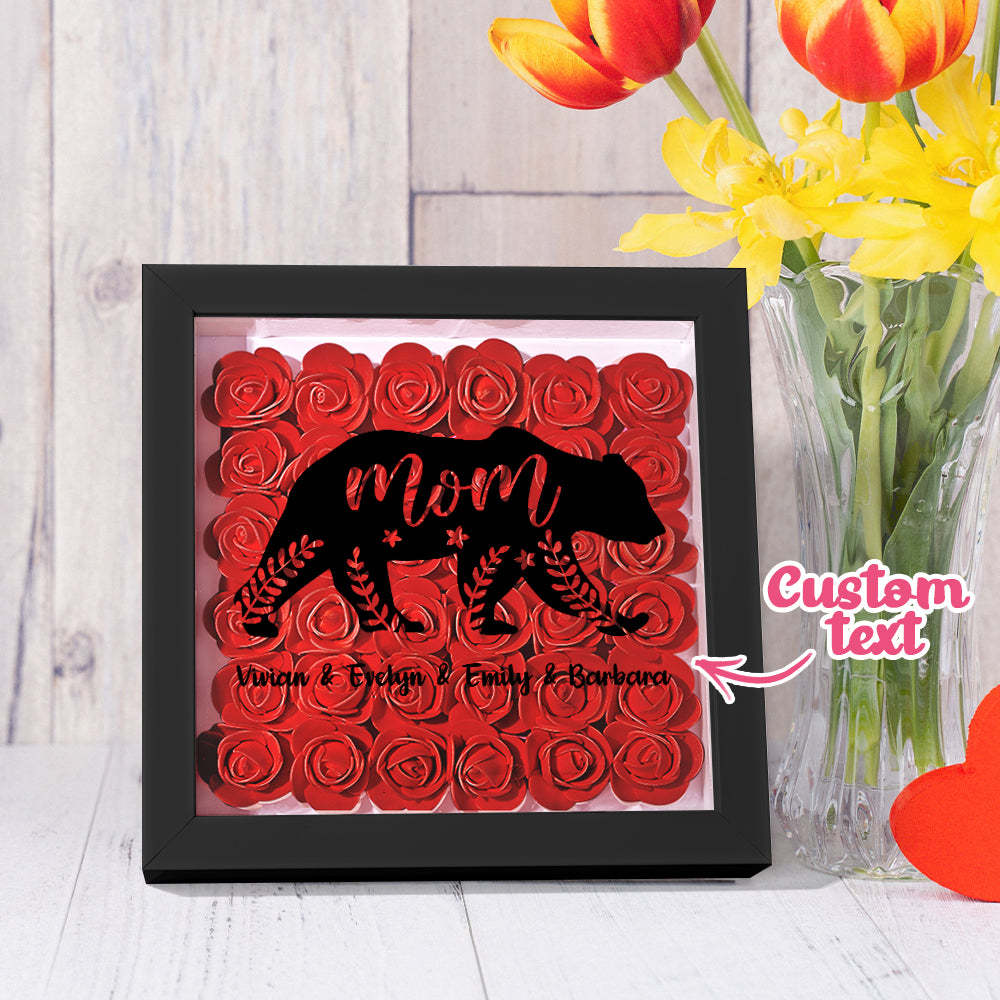 Custom Name Flower Shadow Box Personalized Bear Flower Shadowbox Frame Mother's Day Gift - CustomPhotoWallet