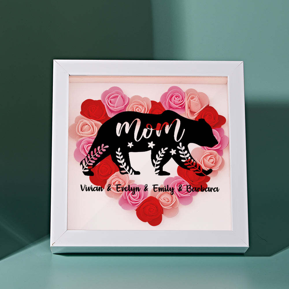 Custom Name Flower Shadow Box Personalized Bear Flower Shadowbox Frame Mother's Day Gift - CustomPhotoWallet