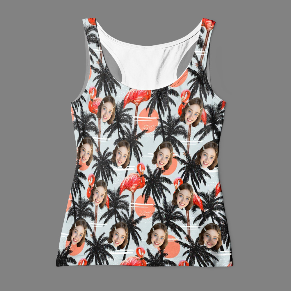 Custom Face Hawaiian Tank Top Custom Orange Flamingo Tank Top Gift For Her - 