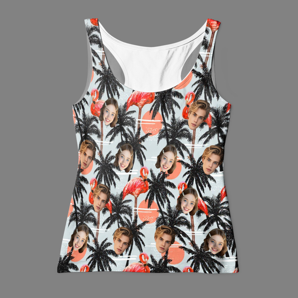 Custom Face Hawaiian Tank Top Custom Orange Flamingo Tank Top Gift For Her - 