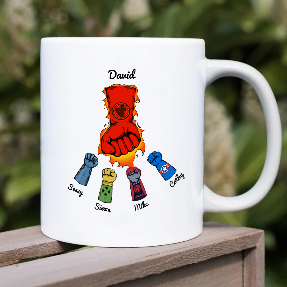 Father's Day Gifts Custom Fists Bump Hero Personalized Names Coffee Mug for Dad - 