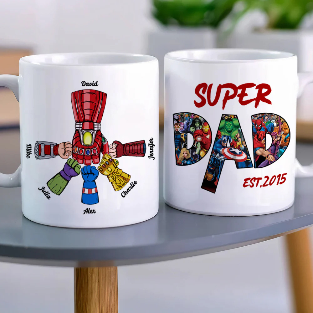 Father's Day Gifts Custom Fists Bump Hero Personalized Names Coffee Mug for Dad - 
